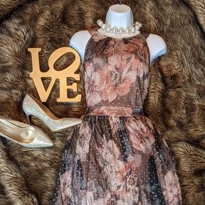 SOLD Long Floral Glitter Print Maxi Dress